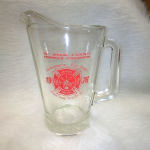 Vintage, heavy, commemorative Firemen's Convention pitcher 1976